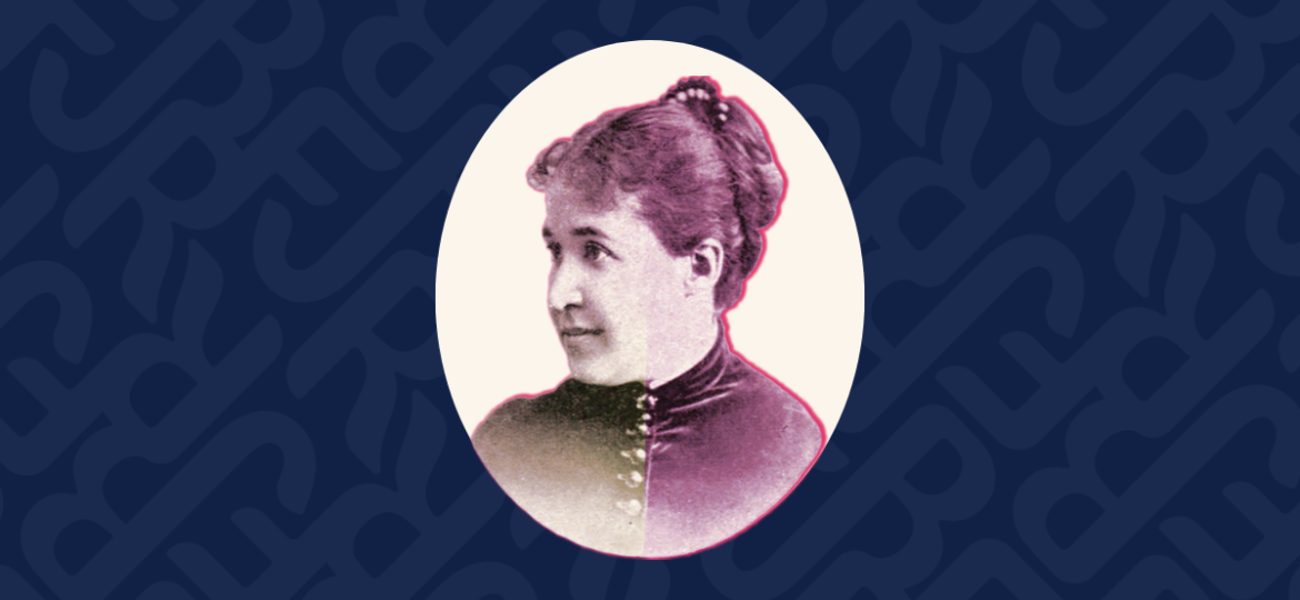 A historic black and white image of Jane Bancroft Robinson has been altered with some colors for modern look.